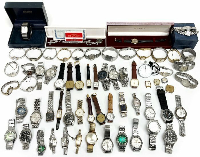 SEIKO セイコー のみ 腕時計 懐中時計 など 65個 まとめて 稼動 不動 ジャンク 混合 QZ 手巻き 自動巻き 14KGF メンズ レディース 現状品