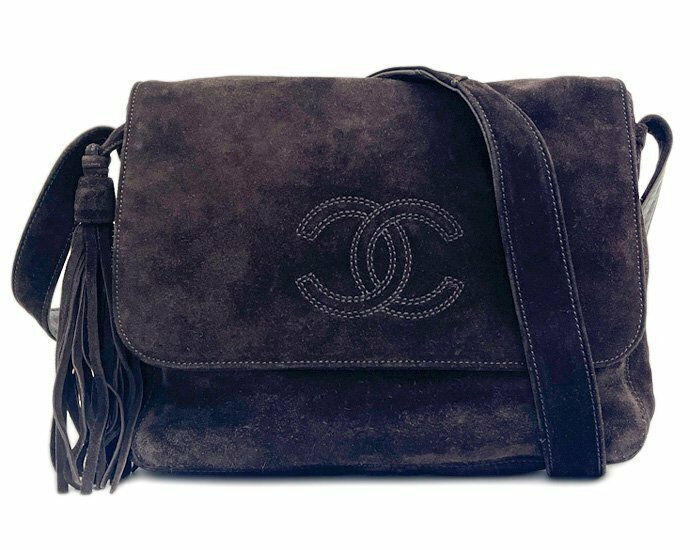 CHANEL シャネル ココマーク スエード スウェード ショルダーバッグ メッセンジャーバッグ 斜め掛け フリンジ ダークブラウン系 5番台 保存