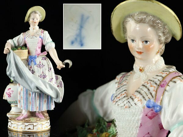 魁◆コレクター放出品 本物保証 マイセン アシエ原形 「鎌を持つ庭師の女性」高さ19㎝ 陶器人形 希少作品