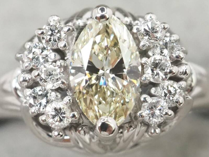 【3976M】Pt850プラチナ 天然ダイヤモンド 0.41ct/0.16ct/4.6g ジュエリーマキ リング 指輪 ♯7