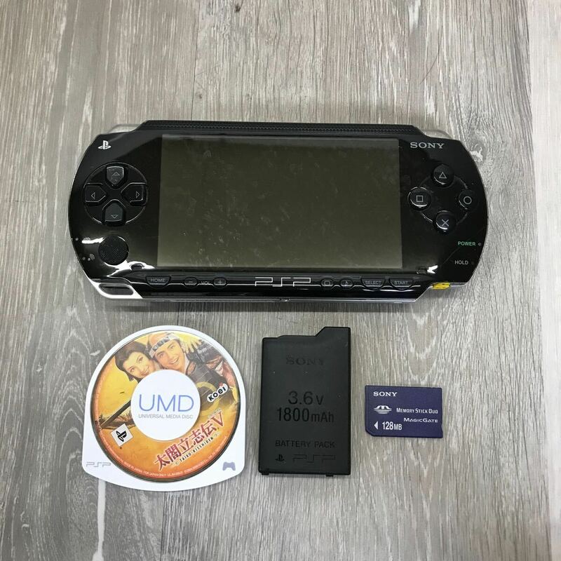 329 SONY ソニー PSP プレイステーションポータブル 本体 ブラック PSP1000 ソフト メモリーカード付