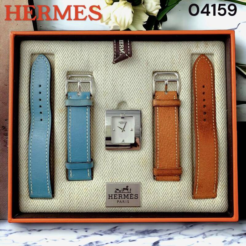 付属品付き 正規品 エルメス/HERMES ベルトウォッチ BE1.210 スクエア QZ レディース腕時計 シルバー レザー