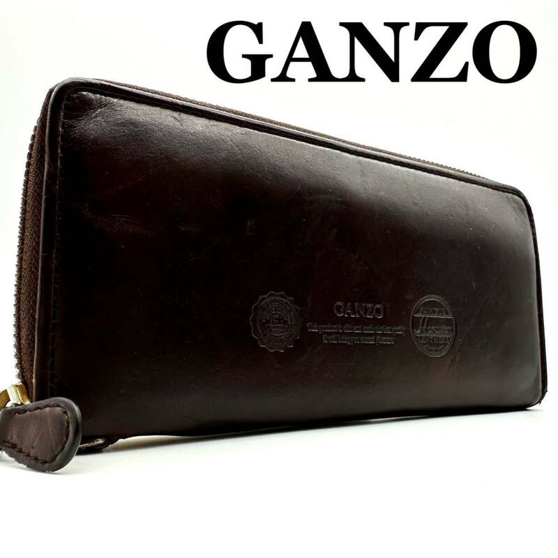 【極美品】ガンゾ GANZO コードバン 財布 長財布 ジッピーウォレット ラウンドファスナー wallet メンズ ダークブラウン レザー