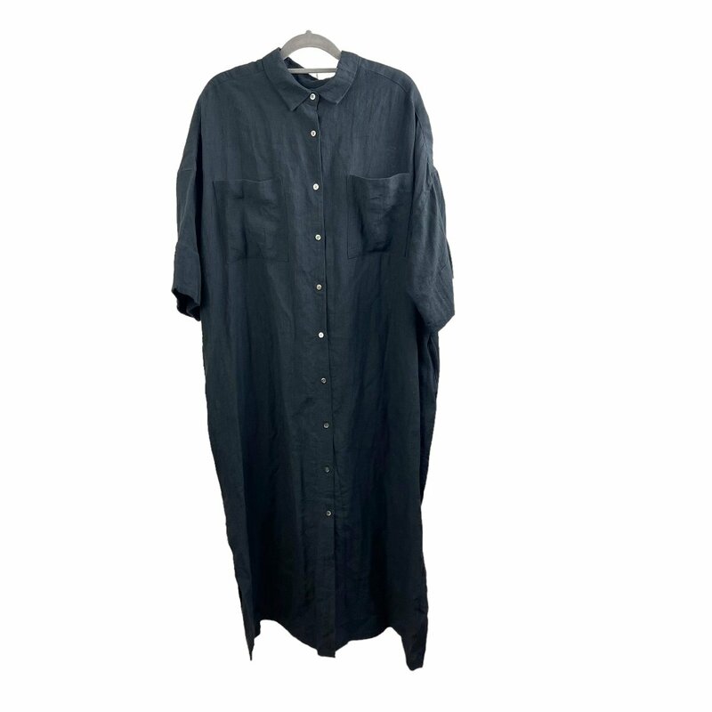 Z134■ARGUE　アーギュ■LINEN BOXY WIDE SHIRT DRESS リネンシャツワンピース■AR22SS-AP13　ブラック