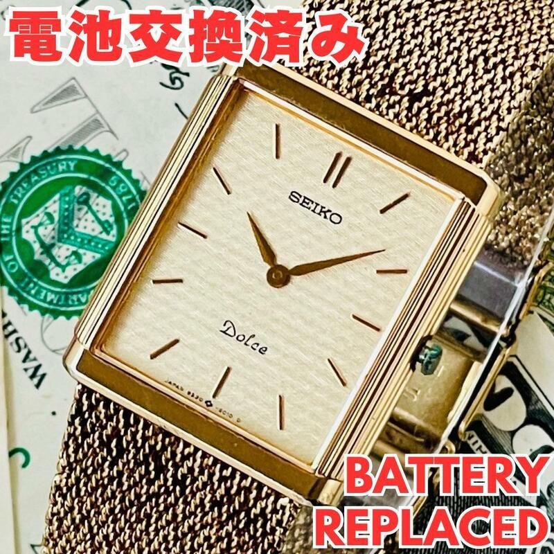 腕時計メンズ電池交換済みセイコーSEIKOドルチェ9530-5010クォーツ中古アンティークQZ金文字盤QuartzヴィンテージDolceアナログA0535488