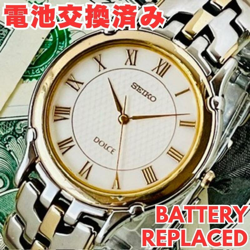 腕時計メンズ電池交換済みセイコーSEIKOドルチェ8J41-6070クォーツ中古アンティーク白文字盤ヴィンテージDOLCEアナログU1100