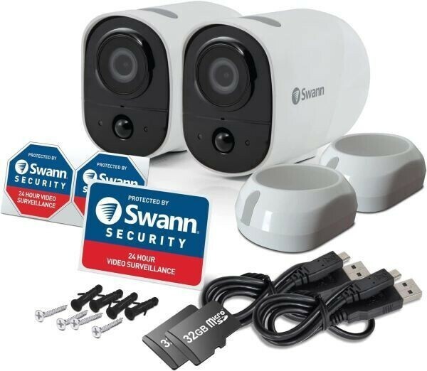 新品 Swann スワン セキュリティカメラ SWIFI-XTRCM32G2PK-JP カメラ2台セット SDカード付 バッテリー搭載 ワイヤレス 防犯 ＃60※098/a.b