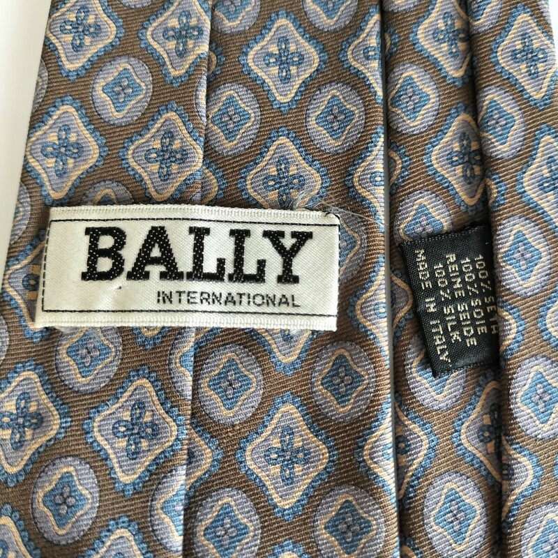 Bally(バリー)ブラウン青四角柄ネクタイ