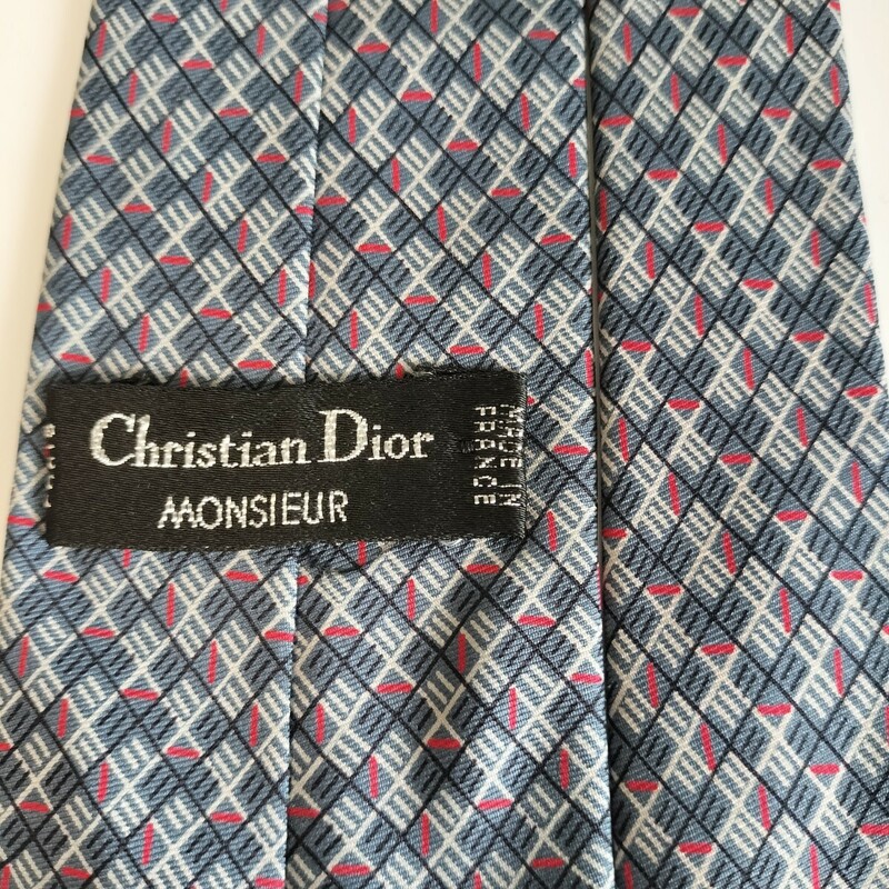 Christian Dior(クリスチャンディオール)グレー線ワンポイントトロッター柄ネクタイ