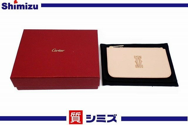 【Cartier】未使用品 カルティエ コインケース/カードケースドゥーブルC ドゥ ピンクベージュ ロゴ 箱付◆質屋出品 質シミズ