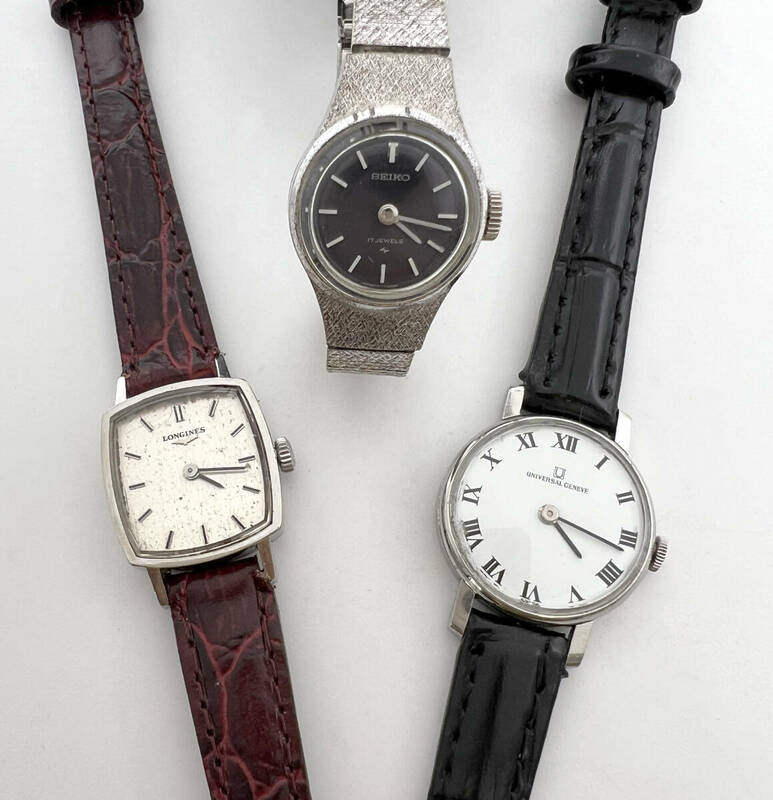 稼働品 腕時計 まとめ3点セット セイコー LONGINES UNIVERSAL GENEVE 手巻き レディース 腕時計
