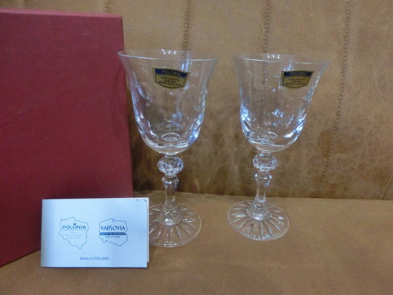 POLONIA☆ポロニア クリスタル ガラス ワイングラス ペア(2P)セット 箱有 ポーランド製 未使用品