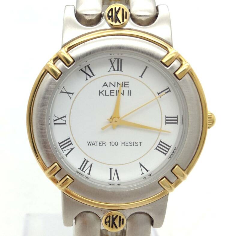 不動品【 ANNE KLEIN Ⅱ 腕時計 AL21 】アンクライン メンズ 腕時計 3針式 ゴールド×シルバー文字盤 シルバー クオーツ QZ MN