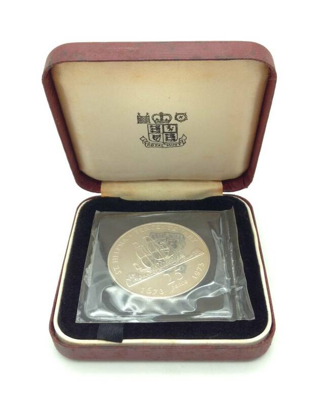 記念硬貨【 セントヘレナ エリザベス2世 25ペンス 銀貨 】1973年 銀貨 記念貨幣 海外銭 保管品 MN