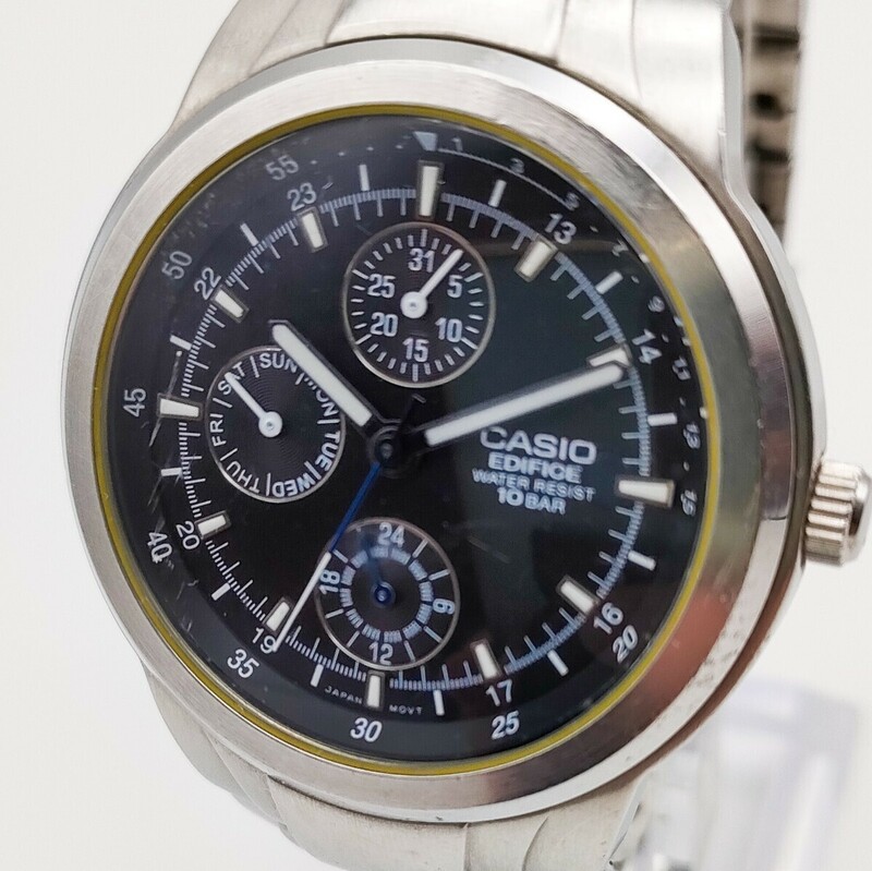 1円 稼働品 CASIO カシオ ジャンク EDIFICE エディフィス 腕時計 アナログ 黒文字盤 クォーツ