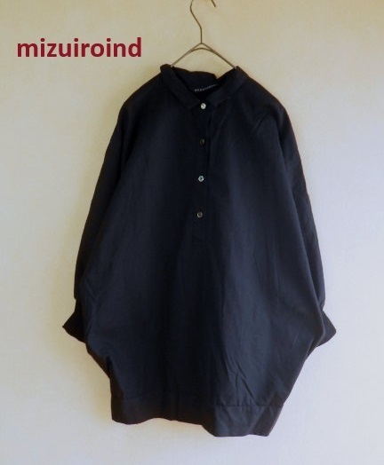 ●mizuiroindミズイロインドプルオーバーシャツ黒●ドルマンスリーブ
