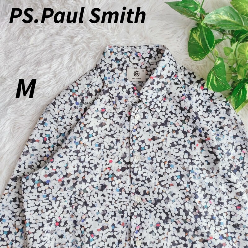■極美品・現行品■M相当■PS.Paul Smith ポールスミス 長袖 シャツ 水玉 マルチカラー ロゴプリント コットン メンズ ドレスシャツ