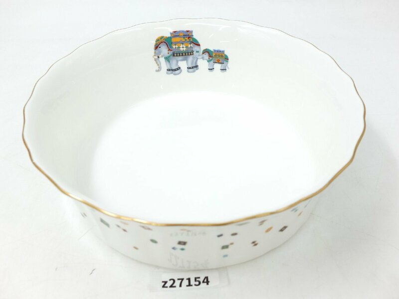 【z27154】NARUMI BONE CHINA ナルミ ボーンチャイナ サラダボウル 食器 深皿 金彩 ゴールドライン 幸せを呼ぶ象 日本製 格安スタート