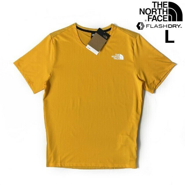 1円～!売切!【正規新品】THE NORTH FACE◆SUNRISER SHORT-SLEEVE 半袖 Tシャツ US限定 速乾 軽量 メッシュ アウトドア(L)黄 180902-5