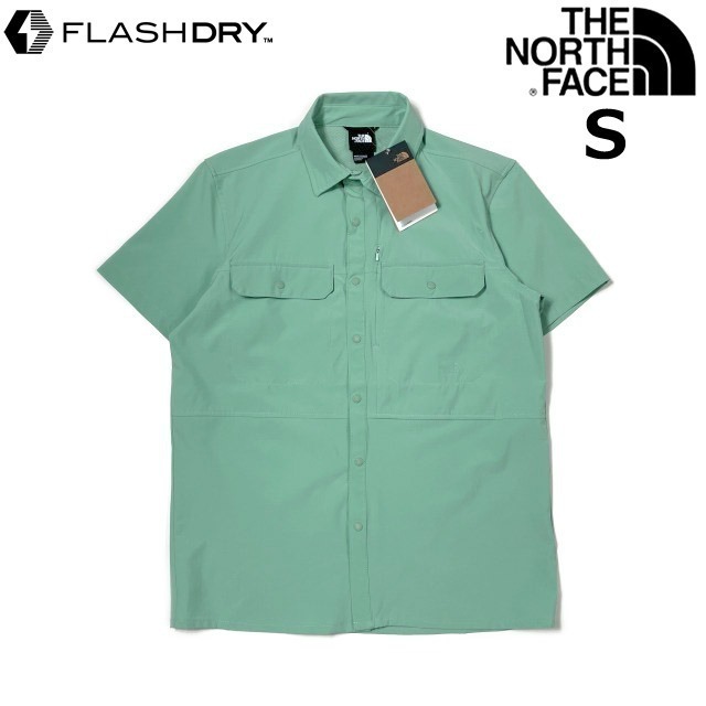 1円～!売切!【正規新品】THE NORTH FACE SNIKTAU S/S SUN SHIRT 半袖 US限定 速乾 胸ポケット ストレッチ アウトドア(S)緑 180914-10