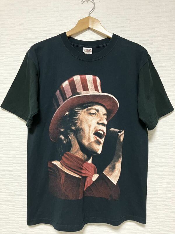 00s USA企 vintage Mick Jagger 両面プリント バンドTシャツ 黒 Jumpin Jack Flash ビンテージ ローリングストーンズ アーティストTシャツ