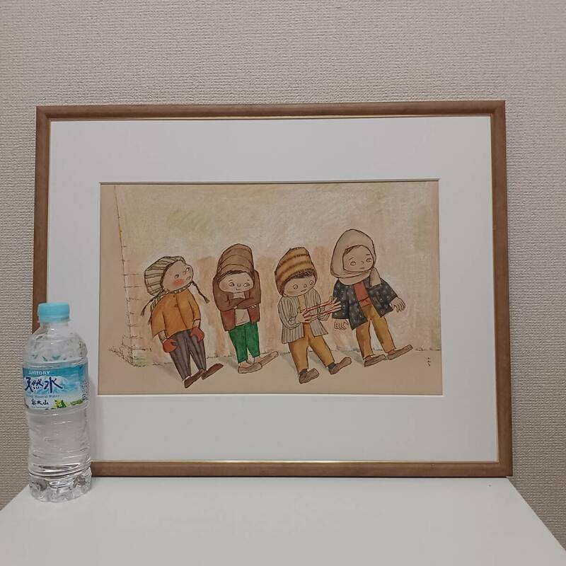 真作 肉筆パステルに水彩 作者不明　肉筆　水彩にパステル　絵画　人物画　