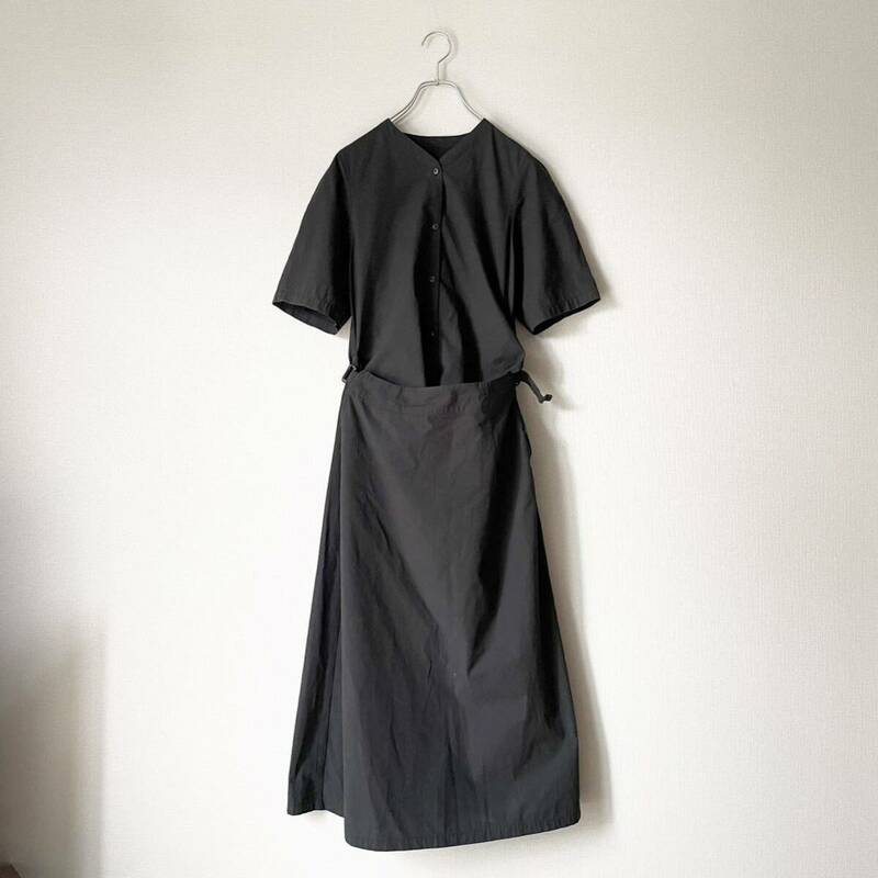 THE HINOKI セットアップドレス 半袖 日本製 ワンピース ヒノキ ノーカラー シャツワンピース コットン 綿 ブラック 1