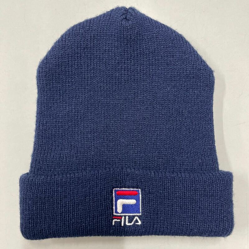 フィラ FILA ニットキャップ 帽子 CAP ネイビー 紺色 韓国製 Korea コリア 古着 Y2K 90s