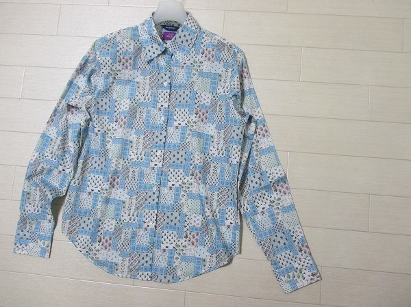 ハムステッド*Hampstead　リバティ柄 LIBERTY コットンシャツ　40　日本製　ブルー