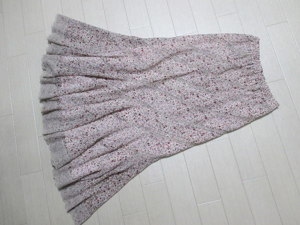 びーどろぽえむ　花柄シフォンレース装飾フレアスカート/ウエストゴム　日本製　L