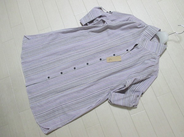 未使用/美光　綿100％　日本製　しじらストライプチュニックシャツ/袖ロールアップ　Mサイズ
