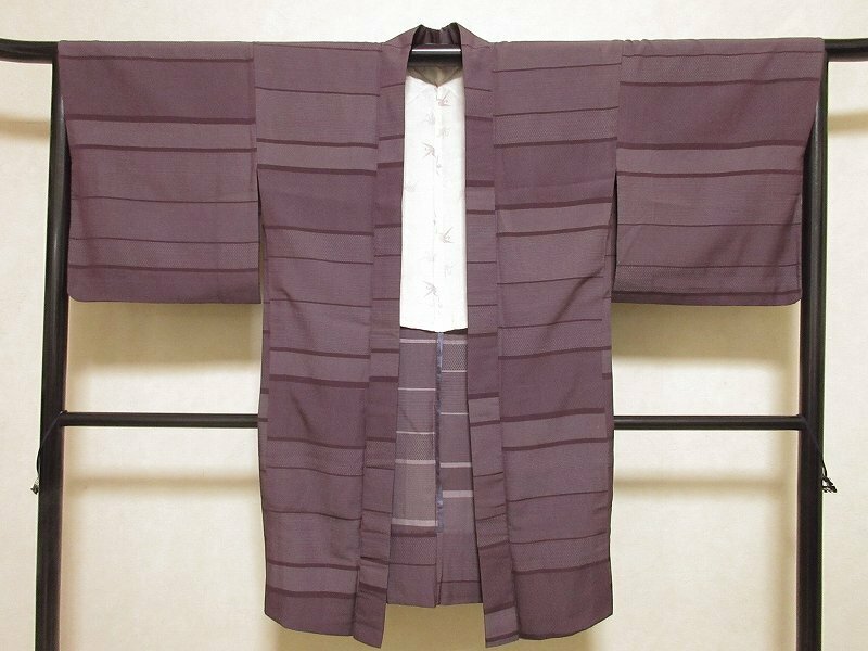 ドークブア■長羽織　単衣　御召地　横段　似せ紫　極上の逸品　501