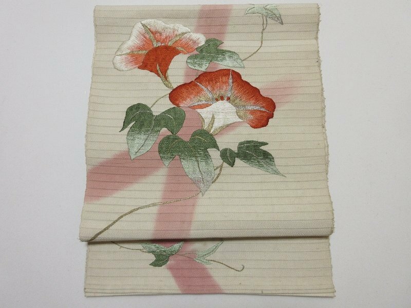 ドークブア■夏帯　アンティーク　絽　刺繍　花　単　極上の逸品　B01