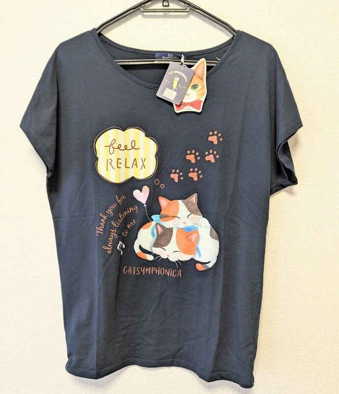 CAT SYMPHONICA レディース Tシャツ ネイビー 半袖 ねこ