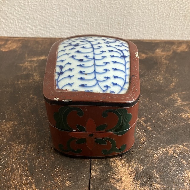 中国 アジア 漆塗り 陶器 小物入れ 漆 漆器 小箱 箱 古道具 骨董