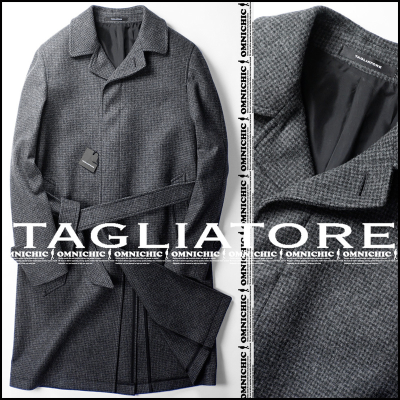 秋冬の上品なマイクロハウンドトゥース■新品13.2万【TAGLIATORE】タリアトーレ/22-23AW新タグ人気のCURTベルテッドバルカラーコート48/M~L