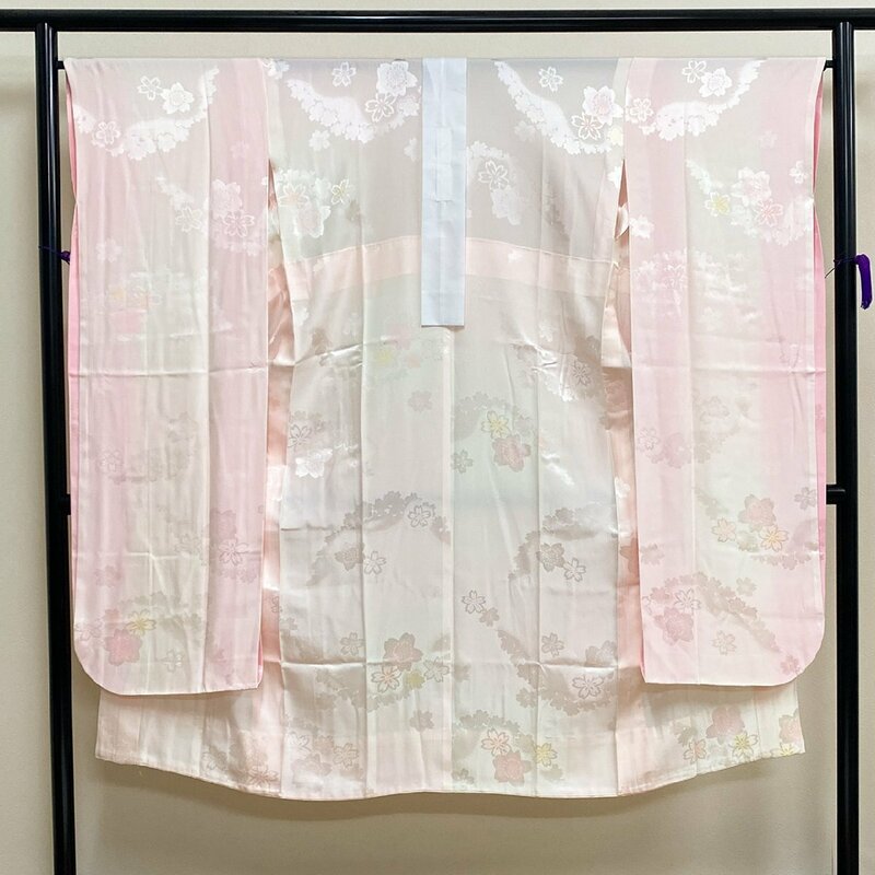 着物月花　ぼかし染　品のある花　長襦袢　正絹　振袖用　刺繍衿付き　ki1579