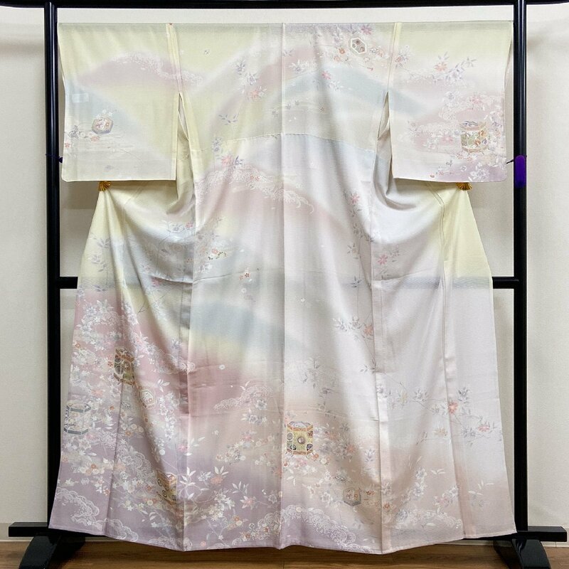 着物月花 絽 品のある花 貝桶 夏訪問着 未使用品 正絹 夏着物 居敷当て付き tki227