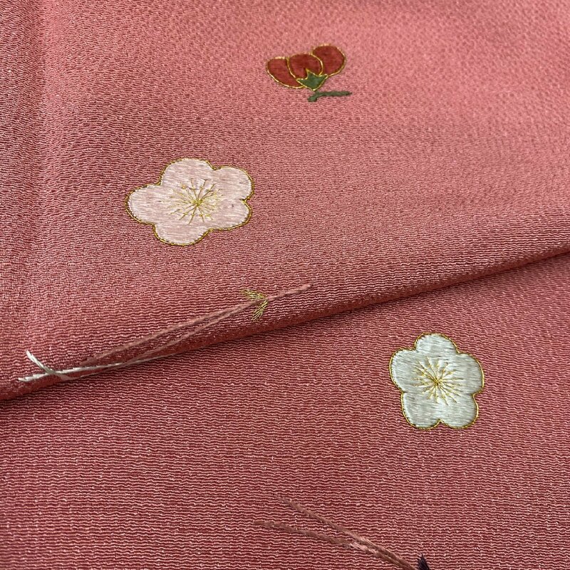 着物月花　総刺繍　松葉　小花　付下げ　正絹　縮緬　金糸　ki1680