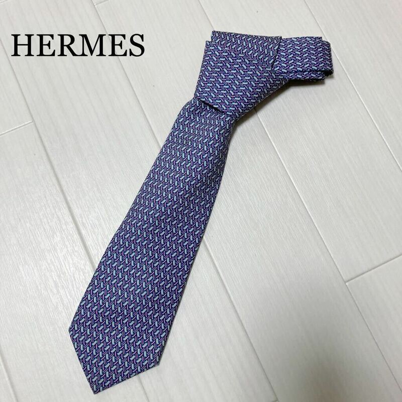 HERMES エルメス 総柄 シルク silk 絹 メンズ ネクタイ フランス製 紳士 スーツ フォーマル タイ