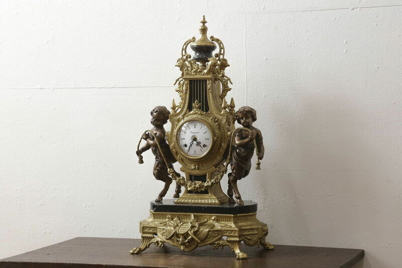 R-060556　中古　美品　高級品　イタリア　FARBEL　Imperial(インペリアル)　六本木アピス取り扱い　真鍮製　ゼンマイ式置時計(置き時計)