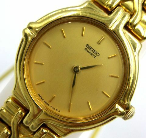 ■【MK】稼働品 SEIKO セイコー 腕時計 4N00-0230 ゴールド文字盤 純正ベルト レディース 女性用 腕回り約16㎝ ブランド品 クォーツ