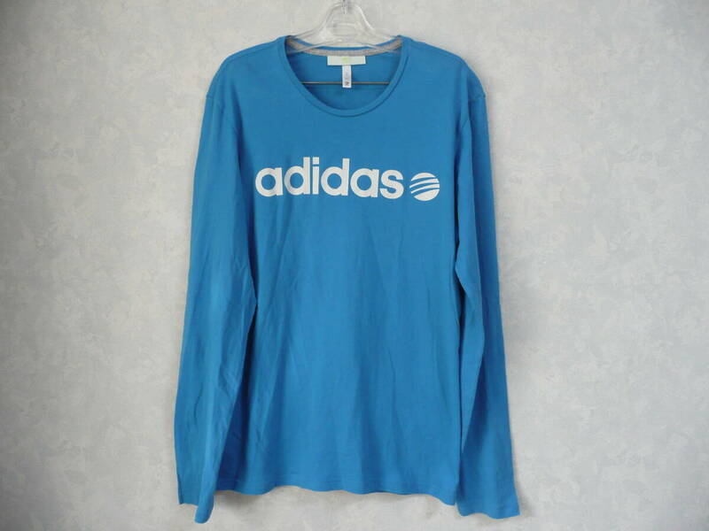 adidas アディダス 良美 メンズO/LL ロンT 長袖コットンTシャツ 綿100%トップス 空色 身長175-185cm位 胸囲95cm位 スポーツ トレーニング 