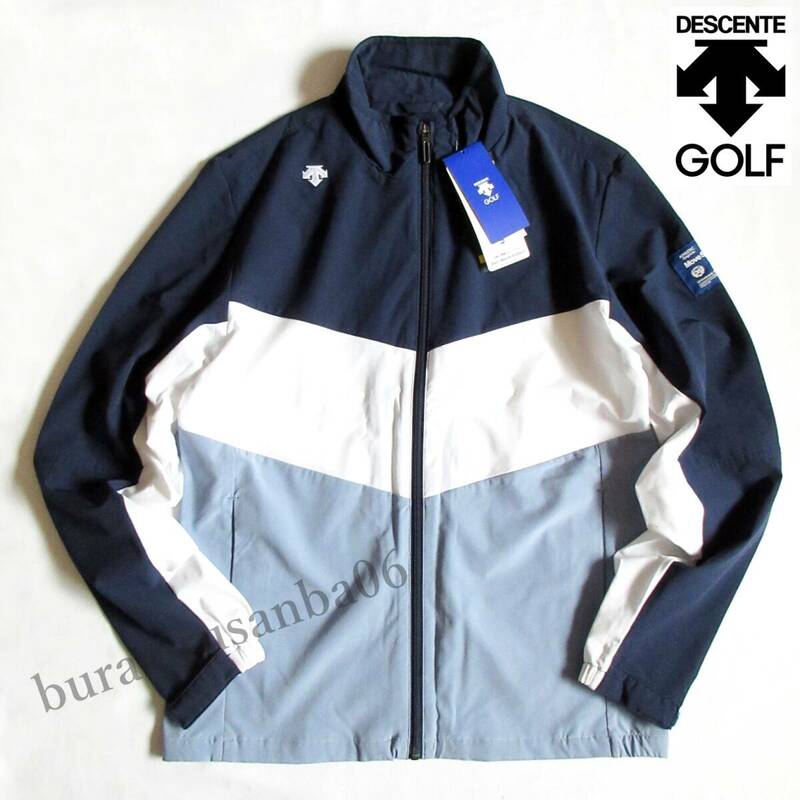 メンズ Ｍ◆未使用 定価1.3万 DESCENTE GOLF Move Sports デサント ゴルフ 薄手ブルゾン はっ水 ストレッチ ウィンドジャケット DGMSJK06紺