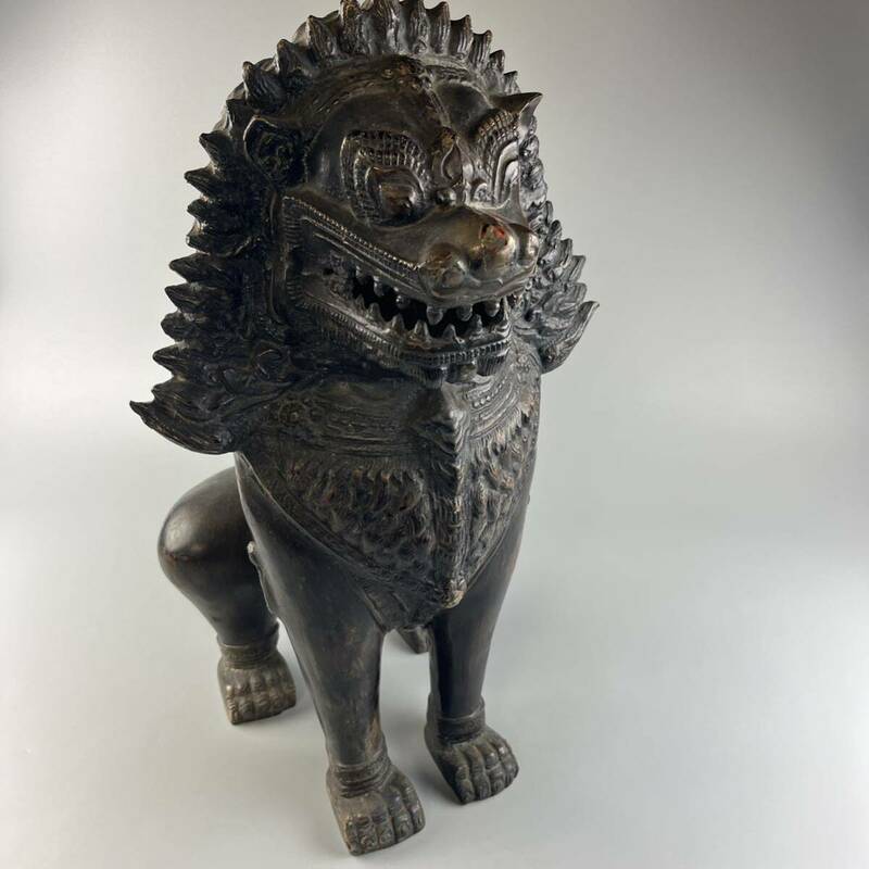時代物 古銅 古美術 密教美術 銅製 獅子 高さ約51cm 置物 飾り物 東洋 彫刻 唐物 中国古玩 古美術品