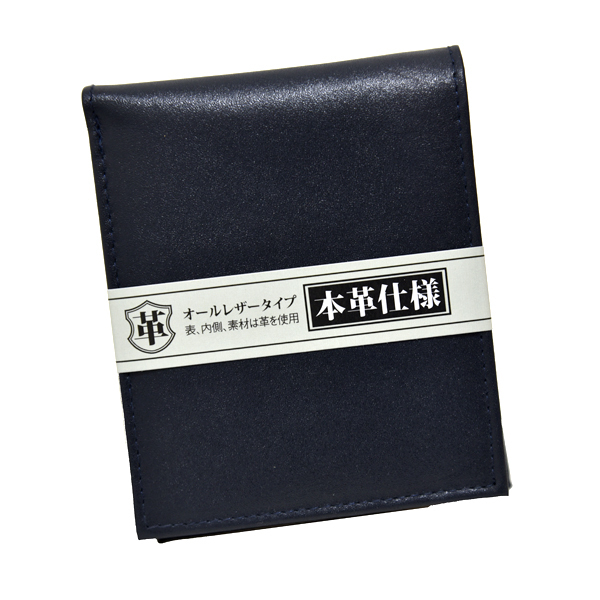 新品 KWS ORIGINAL 本革 フルレザー 二つ折り財布 薄型 ショートウォレット 未使用 メンズ シンプル 牛革 無地 ネイビー 紺