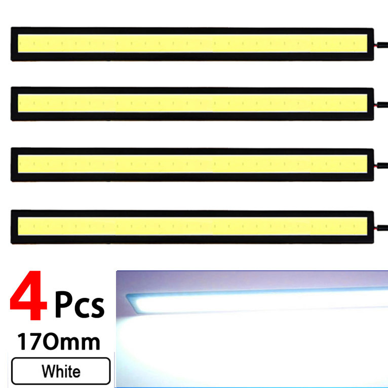 ★ LED デイライト バーライト 12V COB 全面発光 (ホワイト) ★ 17㎝ 両面テープ付き 防水 ★ ４本セット ★☆