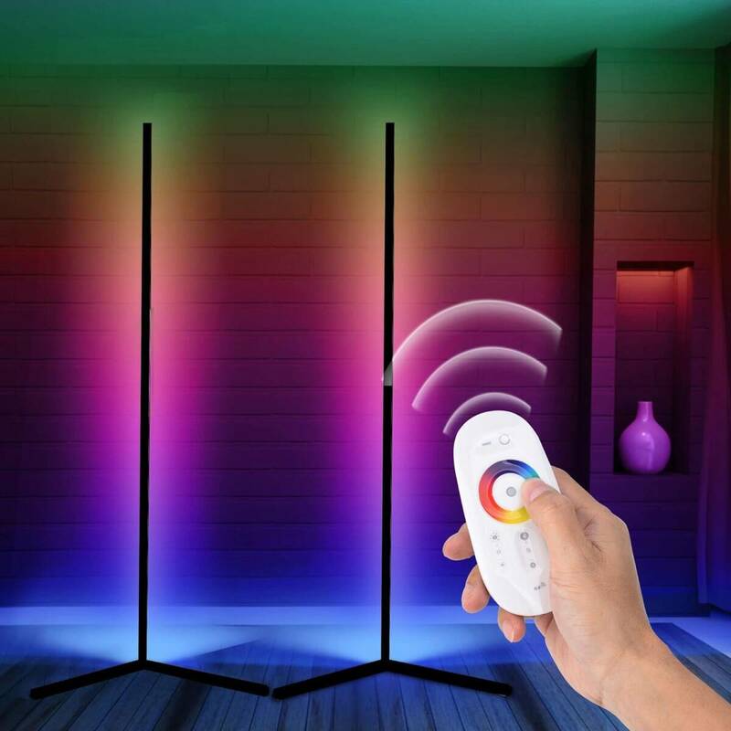 フロアライト RGB 変色 無段階 LED コーナー 358種類点灯モード おしゃれ 高さ140cm 玄関 寝室 居間用 リモコン【黒, 2個】