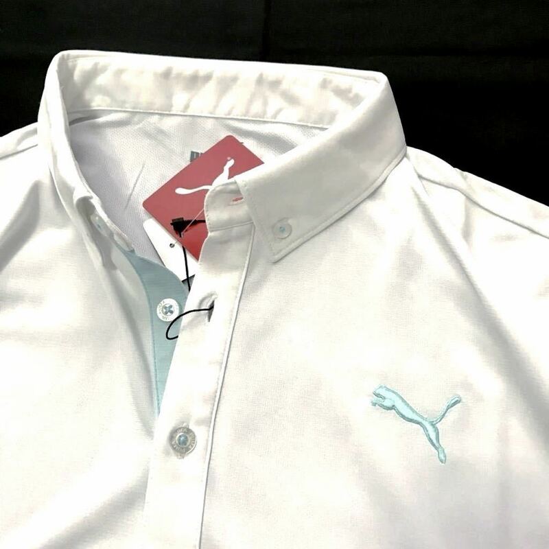◆H612 新品 【メンズM】白ホワイト　PUMA GOLFプーマゴルフ 左胸刺繍ロゴ 吸汗速乾素材ストレッチ ポロシャツ