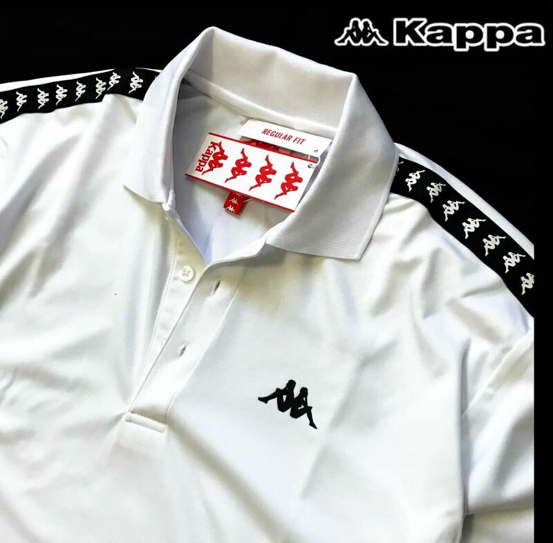 ◆H630新品【メンズL】白【Kappa GOLF】カッパゴルフ 吸汗速乾 抗菌防臭 ロゴライン ストレッチ 半袖ポロシャツ